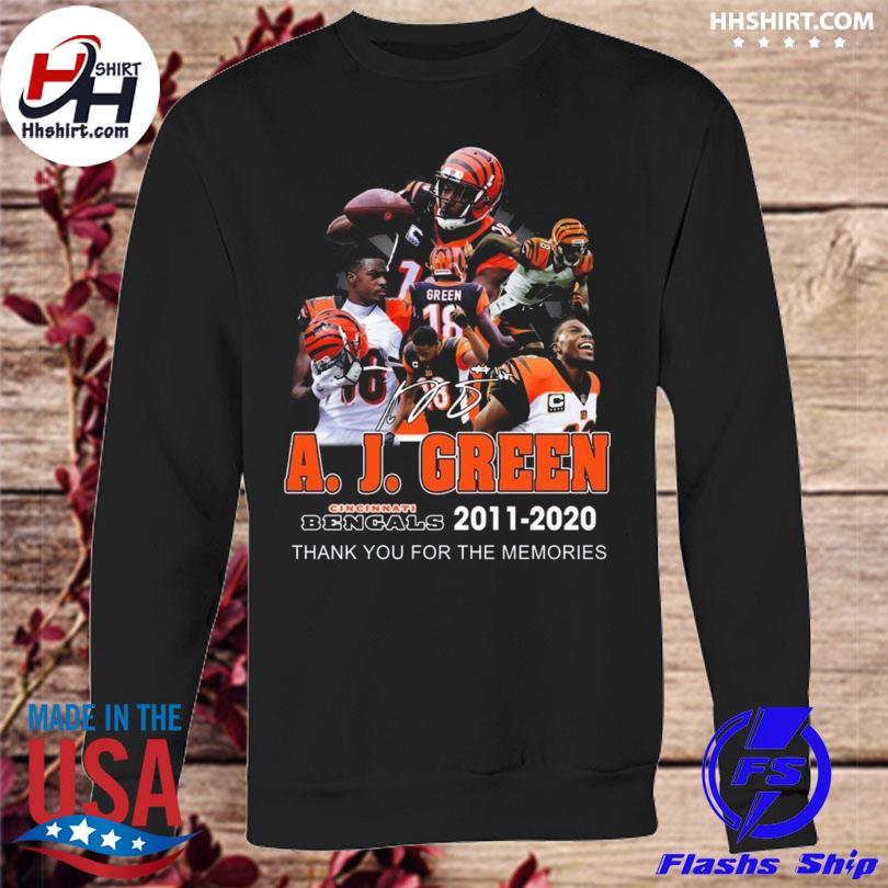 A j green cincinnati bengals 2011 2021 thank you for the memories shirt,  hoodie, sweater, long sleeve and tank top