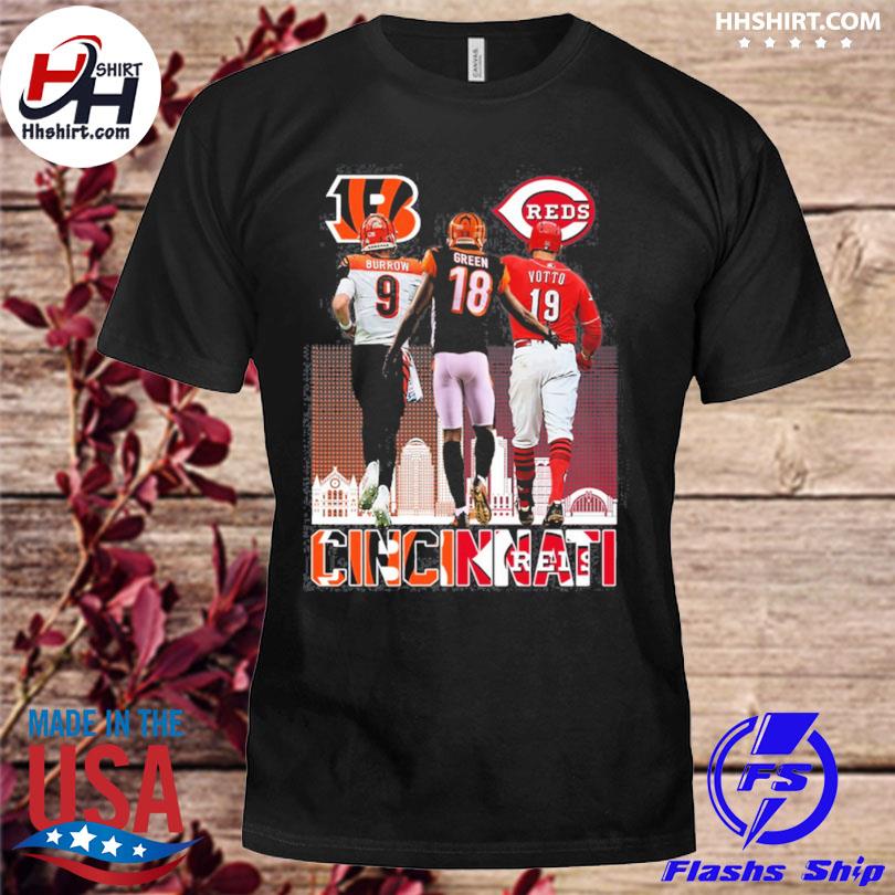 Cincinnati Bengals Joe Burrow A. J. Green and Joey Votto skyline 2023  shirt, hoodie, longsleeve tee, sweater