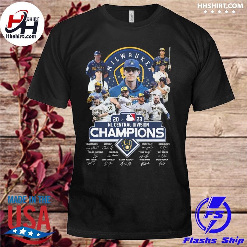 Milwaukee Brewers all team 2023 nl central division champions signatures  shirt, hoodie, longsleeve tee, sweater