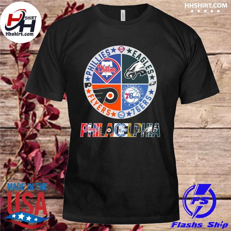 Philadelphia sports team eagles phillies flyers 76ers logo 2023 shirt,  hoodie, longsleeve, sweatshirt, v-neck tee