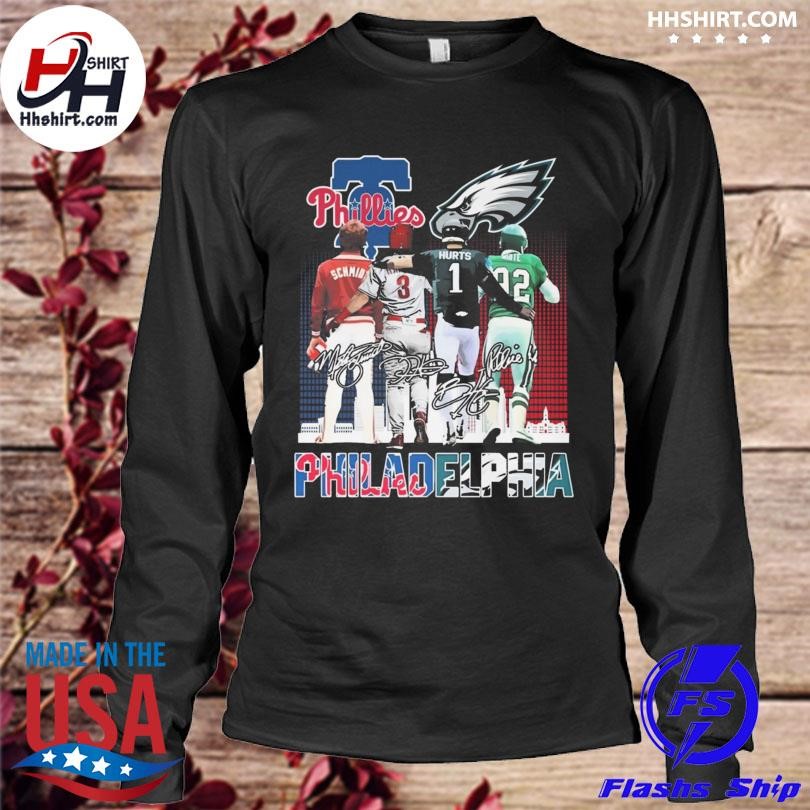 Philadelphia Eagles Skyline Cox Brown Hurts Smith and Kelce signatures shirt,  hoodie, sweater, long sleeve and tank top