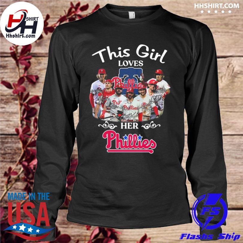 This girl loves her Philadelphia Phillies baseball shirt, hoodie