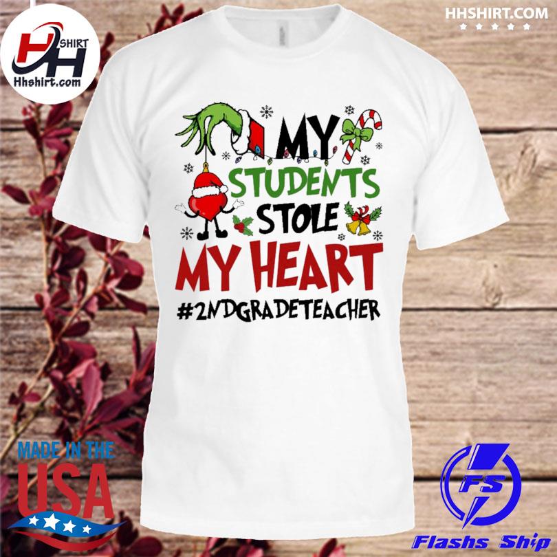 Grinch hand my students stole my heart 2nd Grade Teacher 2023 merry Christmas sweater
