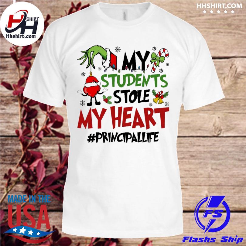Grinch hand my students stole my heart Principal life 2023 merry Christmas sweater