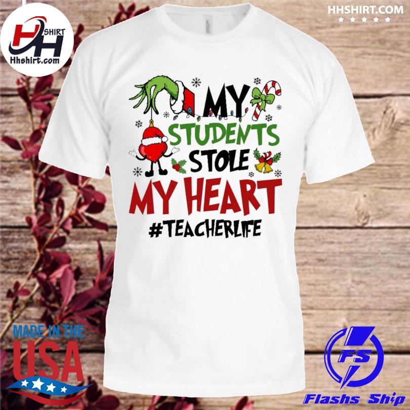 Grinch hand my students stole my heart Teacher 2023 merry Christmas sweater