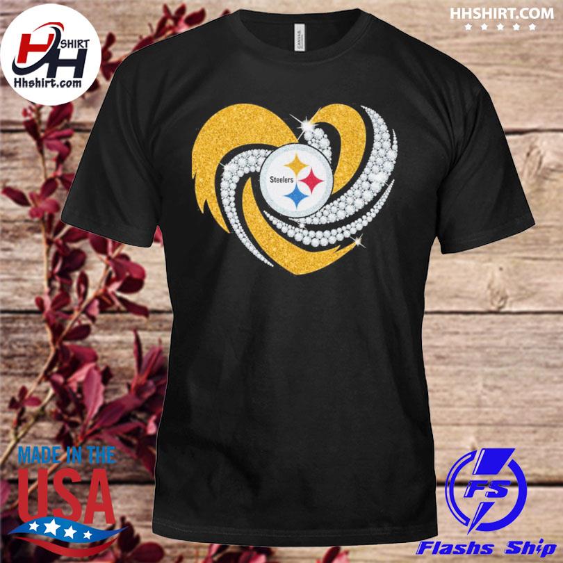 Rhinestone Pittsburgh Steelers heart shirt, hoodie, sweater, longsleeve and  V-neck T-shirt